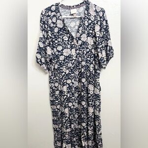 Knox Rose Navy Blue and Cream Floral Maxi 2x Dress